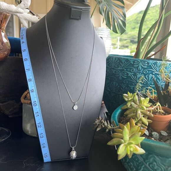 Antiqued Silver Layered Swarovski Crystals Statement Layered Pendant Necklace - Picture 2 of 8